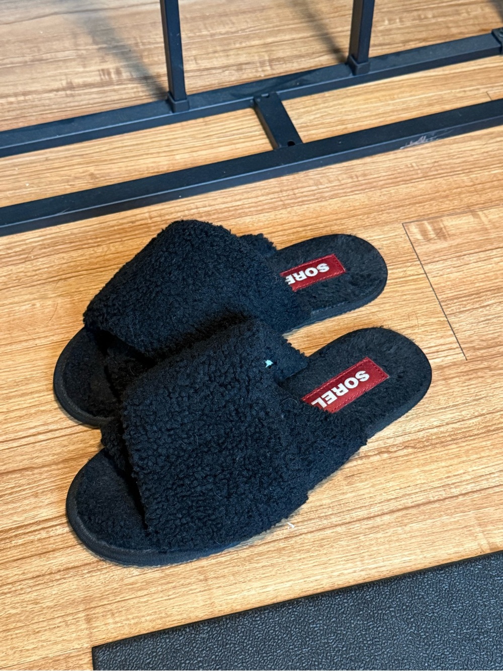 Sorel Black Plush Slide Slippers for Women
